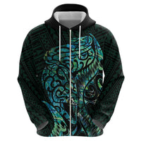 New Zealand Eel Zip Hoodie Tuna Aotearoa Maori With Paua Shell - Turquoise
