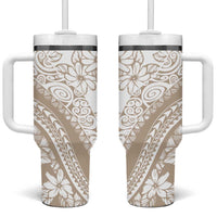 Polynesia Tumbler With Handle Polynesian Tropical Flowers Begie Pastel Vibes