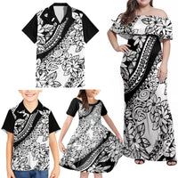 Polynesia Family Matching Off Shoulder Maxi Dress and Hawaiian Shirt Polynesian Tropical Flowers Black Pastel Vibes LT14 - Polynesian Pride