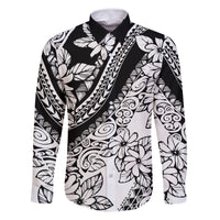 Polynesia Family Matching Off Shoulder Maxi Dress and Hawaiian Shirt Polynesian Tropical Flowers Black Pastel Vibes LT14 Dad's Shirt - Long Sleeve Black - Polynesian Pride