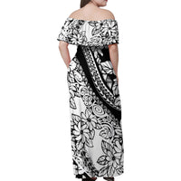 Polynesia Family Matching Off Shoulder Maxi Dress and Hawaiian Shirt Polynesian Tropical Flowers Black Pastel Vibes LT14 - Polynesian Pride