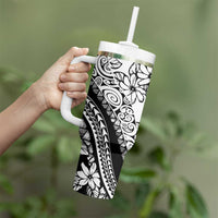 Polynesia Tumbler With Handle Polynesian Tropical Flowers Black Pastel Vibes LT14 - Polynesian Pride