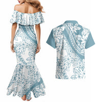 Polynesia Couples Matching Mermaid Dress and Hawaiian Shirt Polynesian Tropical Flowers Blue Pastel Vibes LT14 - Polynesian Pride