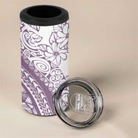 Polynesia 4 in 1 Can Cooler Tumbler Polynesian Tropical Flowers Purple Pastel Vibes