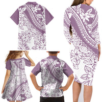 Polynesia Family Matching Long Sleeve Bodycon Dress and Hawaiian Shirt Polynesian Tropical Flowers Purple Pastel Vibes LT14 - Polynesian Pride