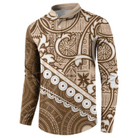 Beige Bula Fiji Button Sweatshirt Fijian Language Week Tapa Cloth - Pastel