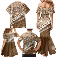Beige Bula Fiji Family Matching Mermaid Dress and Hawaiian Shirt Fijian Language Week Tapa Cloth - Pastel LT14 - Polynesian Pride