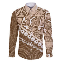 Beige Bula Fiji Family Matching Mermaid Dress and Hawaiian Shirt Fijian Language Week Tapa Cloth - Pastel LT14 Dad's Shirt - Long Sleeve Beige - Polynesian Pride