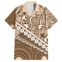 Beige Bula Fiji Family Matching Summer Maxi Dress and Hawaiian Shirt Fijian Language Week Tapa Cloth - Pastel LT14 Dad's Shirt - Short Sleeve Beige - Polynesian Pride