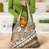 Beige Bula Fiji Grocery Bag Fijian Language Week Tapa Cloth - Pastel