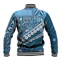 Blue Bula Fiji Baseball Jacket Fijian Language Week Tapa Cloth - Pastel