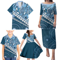 Blue Bula Fiji Family Matching Puletasi and Hawaiian Shirt Fijian Language Week Tapa Cloth - Pastel LT14 - Polynesian Pride
