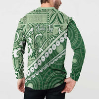 Green Bula Fiji Button Sweatshirt Fijian Language Week Tapa Cloth - Pastel