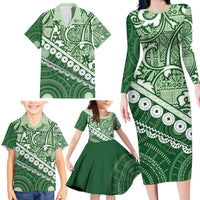 Green Bula Fiji Family Matching Long Sleeve Bodycon Dress and Hawaiian Shirt Fijian Language Week Tapa Cloth - Pastel LT14 - Polynesian Pride