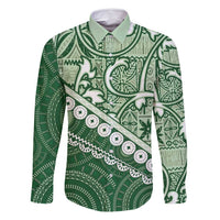 Green Bula Fiji Family Matching Long Sleeve Bodycon Dress and Hawaiian Shirt Fijian Language Week Tapa Cloth - Pastel LT14 Dad's Shirt - Long Sleeve Green - Polynesian Pride