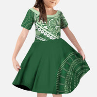 Green Bula Fiji Family Matching Mermaid Dress and Hawaiian Shirt Fijian Language Week Tapa Cloth - Pastel LT14 Daughter's Dress Green - Polynesian Pride