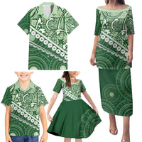 Green Bula Fiji Family Matching Puletasi and Hawaiian Shirt Fijian Language Week Tapa Cloth - Pastel LT14 - Polynesian Pride