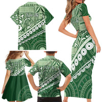 Green Bula Fiji Family Matching Short Sleeve Bodycon Dress and Hawaiian Shirt Fijian Language Week Tapa Cloth - Pastel LT14 - Polynesian Pride