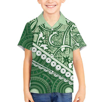 Green Bula Fiji Family Matching Summer Maxi Dress and Hawaiian Shirt Fijian Language Week Tapa Cloth - Pastel LT14 Son's Shirt Green - Polynesian Pride