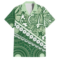 Green Bula Fiji Family Matching Tank Maxi Dress and Hawaiian Shirt Fijian Language Week Tapa Cloth - Pastel LT14 Dad's Shirt - Short Sleeve Green - Polynesian Pride
