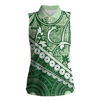 Green Bula Fiji Women Sleeveless Polo Shirt Fijian Language Week Tapa Cloth - Pastel