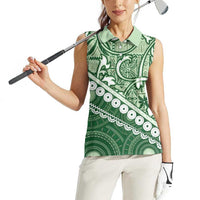 Green Bula Fiji Women Sleeveless Polo Shirt Fijian Language Week Tapa Cloth - Pastel
