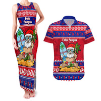 Custom Guam Christmas Couples Matching Tank Maxi Dress and Hawaiian Shirt Guaman Santas Felis Pasgua LT14 Blue - Polynesian Pride