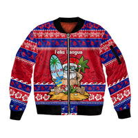 Custom Guam Christmas Sleeve Zip Bomber Jacket Guaman Santas Felis Pasgua LT14 Unisex Blue - Polynesian Pride