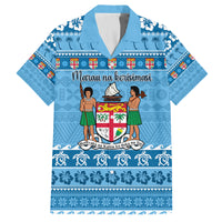Custom Fiji Christmas Family Matching Summer Maxi Dress and Hawaiian Shirt Fijian Tapa Marau na Kerisimasi LT14 Dad's Shirt - Short Sleeve Blue - Polynesian Pride