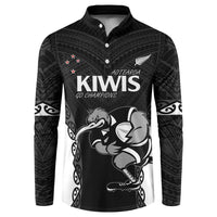 Aotearoa Rugby Custom Button Sweatshirt Maori Kiwi - Mascot Style