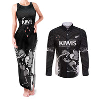 Aotearoa Rugby Custom Couples Matching Tank Maxi Dress and Long Sleeve Button Shirt Maori Kiwi - Mascot Style
