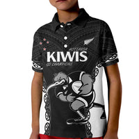 Aotearoa Rugby Custom Kid Polo Shirt Maori Kiwi - Mascot Style LT14 Kid Black - Polynesian Pride