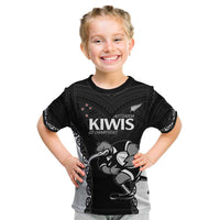 Aotearoa Rugby Custom Kid T Shirt Maori Kiwi - Mascot Style LT14 Black - Polynesian Pride