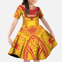 Papua New Guinea Rugby Custom Kid Short Sleeve Dress Go Kumuls PNG - Polynesian Pattern LT14 KID Yellow - Polynesian Pride