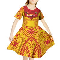 Papua New Guinea Rugby Custom Kid Short Sleeve Dress Go Kumuls PNG - Polynesian Pattern LT14 - Polynesian Pride