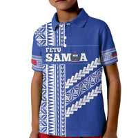 Fetu Samoa Rugby Custom Kid Polo Shirt Siapo Pattern - Sporty Style LT14 Kid Blue - Polynesian Pride