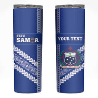 Custom Fetu Samoa Rugby Skinny Tumbler Siapo Pattern - Sporty Style LT14 Blue - Polynesian Pride