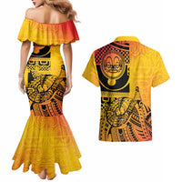 Marquesas Islands Couples Matching Mermaid Dress and Hawaiian Shirt Marquesan Matatiki Fish Hook Patutiki LT14 - Polynesian Pride