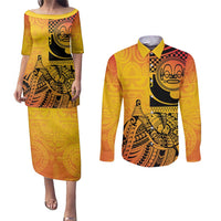 Marquesas Islands Couples Matching Puletasi and Long Sleeve Button Shirt Marquesan Matatiki Fish Hook Patutiki - Polynesian Pride