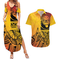 Marquesas Islands Couples Matching Summer Maxi Dress and Hawaiian Shirt Marquesan Matatiki Fish Hook Patutiki - Polynesian Pride