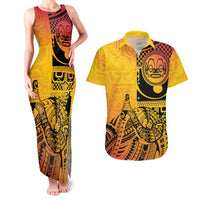 Marquesas Islands Couples Matching Tank Maxi Dress and Hawaiian Shirt Marquesan Matatiki Fish Hook Patutiki LT14 Yellow - Polynesian Pride