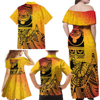 Marquesas Islands Family Matching Off Shoulder Maxi Dress and Hawaiian Shirt Marquesan Matatiki Fish Hook Patutiki LT14 - Polynesian Pride