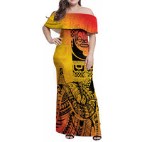 Marquesas Islands Family Matching Off Shoulder Maxi Dress and Hawaiian Shirt Marquesan Matatiki Fish Hook Patutiki LT14 Mom's Dress Yellow - Polynesian Pride