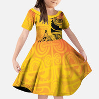 Marquesas Islands Family Matching Summer Maxi Dress and Hawaiian Shirt Marquesan Matatiki Fish Hook Patutiki LT14 Daughter's Dress Yellow - Polynesian Pride