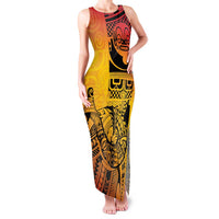 Marquesas Islands Family Matching Tank Maxi Dress and Hawaiian Shirt Marquesan Matatiki Fish Hook Patutiki LT14 Mom's Dress Yellow - Polynesian Pride