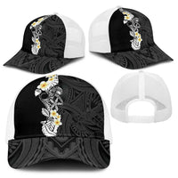 Black Samoa Tattoo Baseball Net Cap Plumeria Samoan Ocean Tatau Pattern - Polynesian Pride