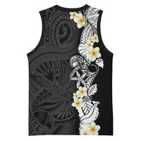 Black Samoa Tattoo Basketball Jersey Plumeria Samoan Ocean Tatau Pattern - Polynesian Pride