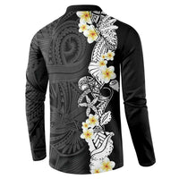 Black Samoa Tattoo Button Sweatshirt Plumeria Samoan Ocean Tatau Pattern - Polynesian Pride