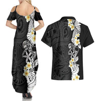 Black Samoa Tattoo Couples Matching Summer Maxi Dress and Hawaiian Shirt Plumeria Samoan Ocean Tatau Pattern LT14 - Polynesian Pride