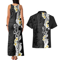 Black Samoa Tattoo Couples Matching Tank Maxi Dress and Hawaiian Shirt Plumeria Samoan Ocean Tatau Pattern LT14 - Polynesian Pride